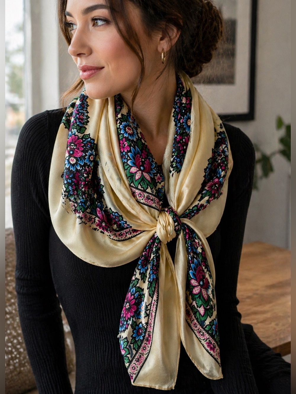 Nordstrom Tasha Cream Floral Shawl Wrap Scarf NWT Boho Folk Print Vintage